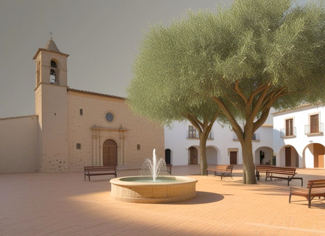 Ein sonniger Dorfplatz in Spanien